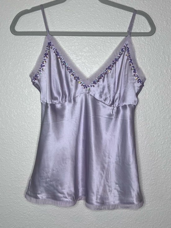 Gold Hawk Tops - Gold Hawk Silk Cami beaded trim Purple Mesh Size Medium NWT